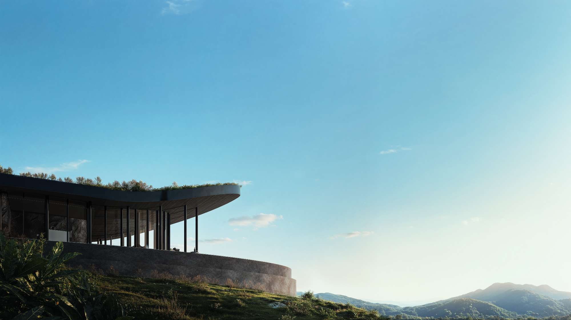 Contemporary luxury cabin integrated into the Guatapé landscape with panoramic lake views.