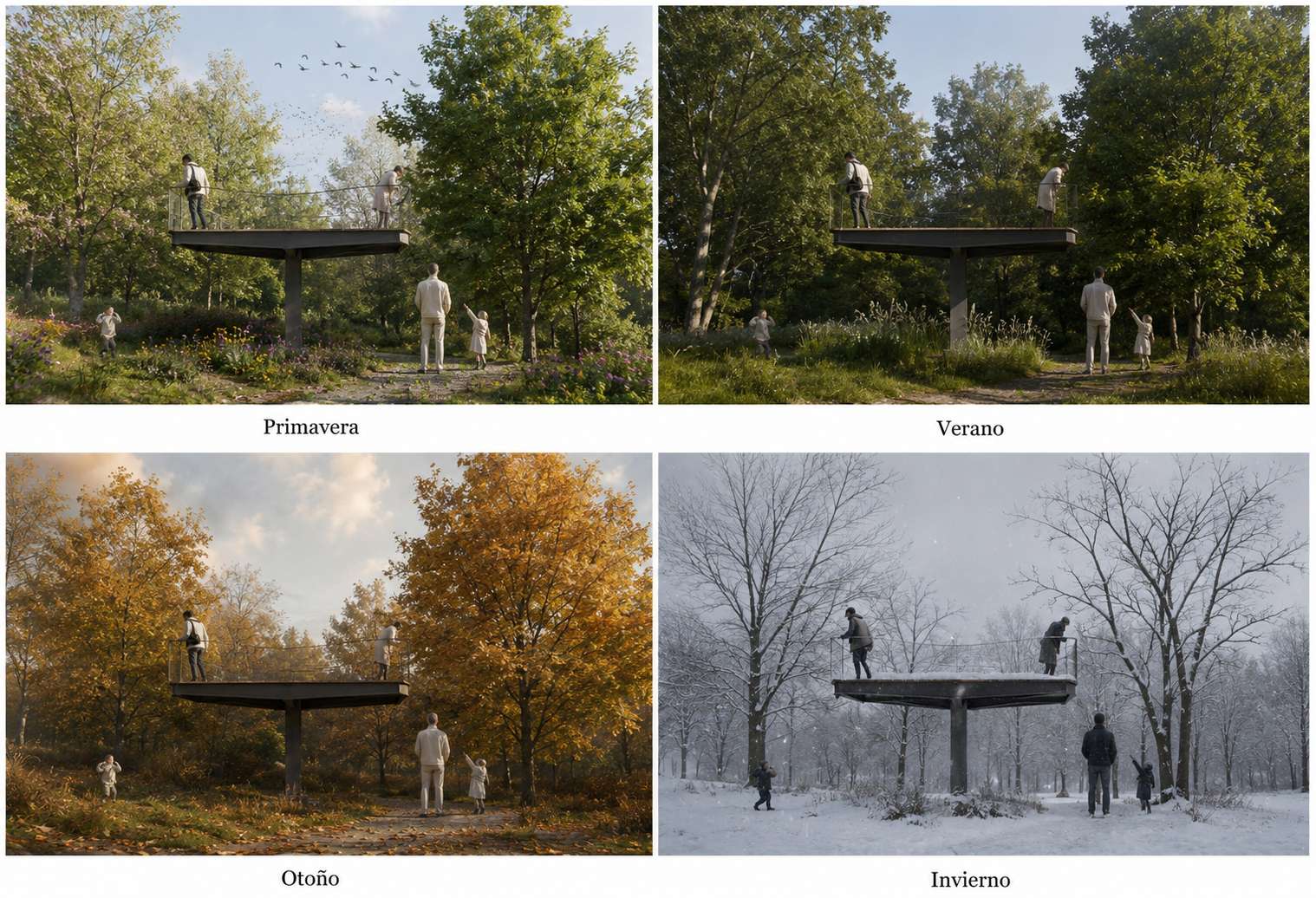 Viewing platform designed to offer comfortable public space throughout the changing seasons.