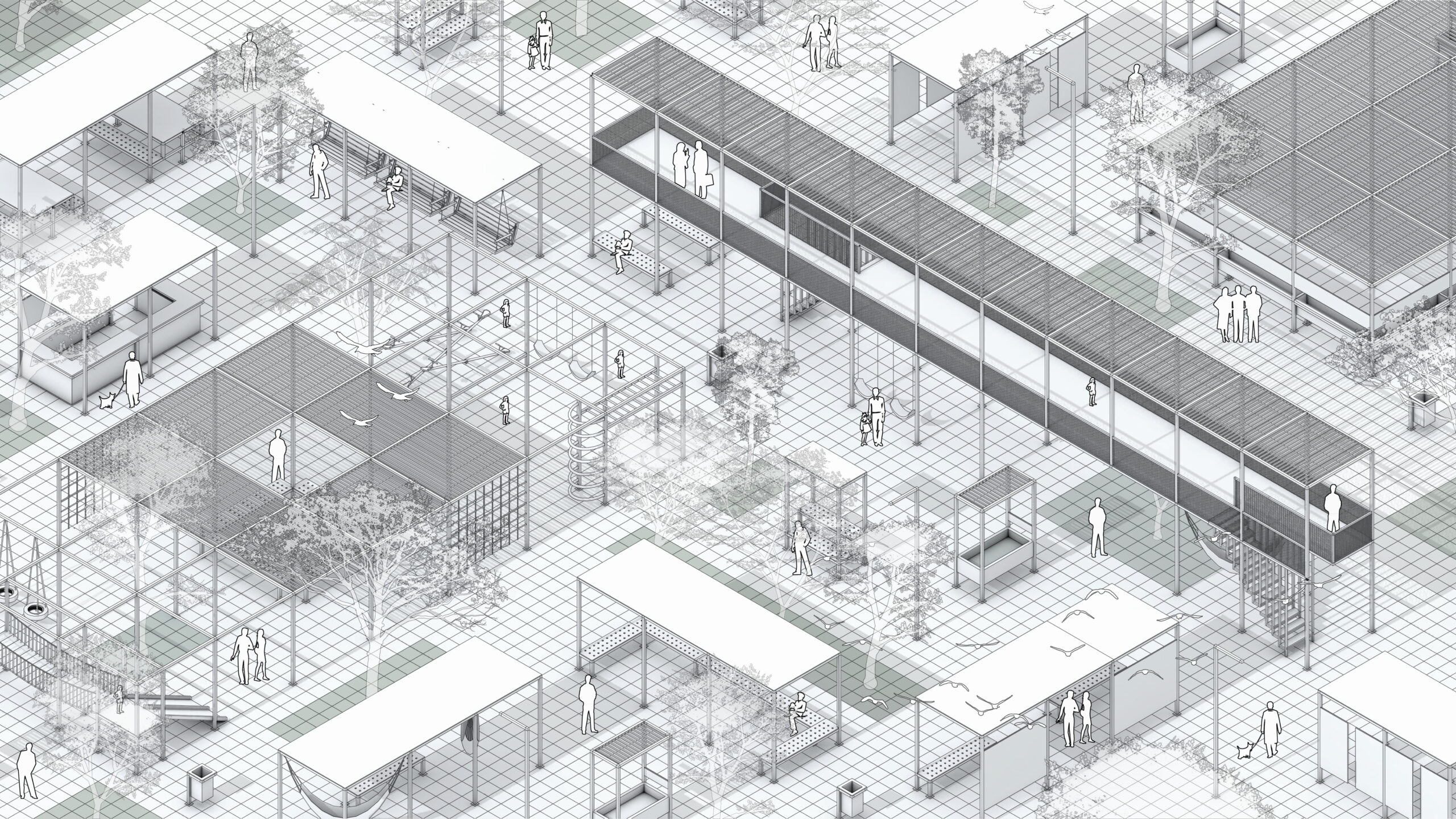 Urban design diagram illustrating the pedestrianization of a local street to expand public space.