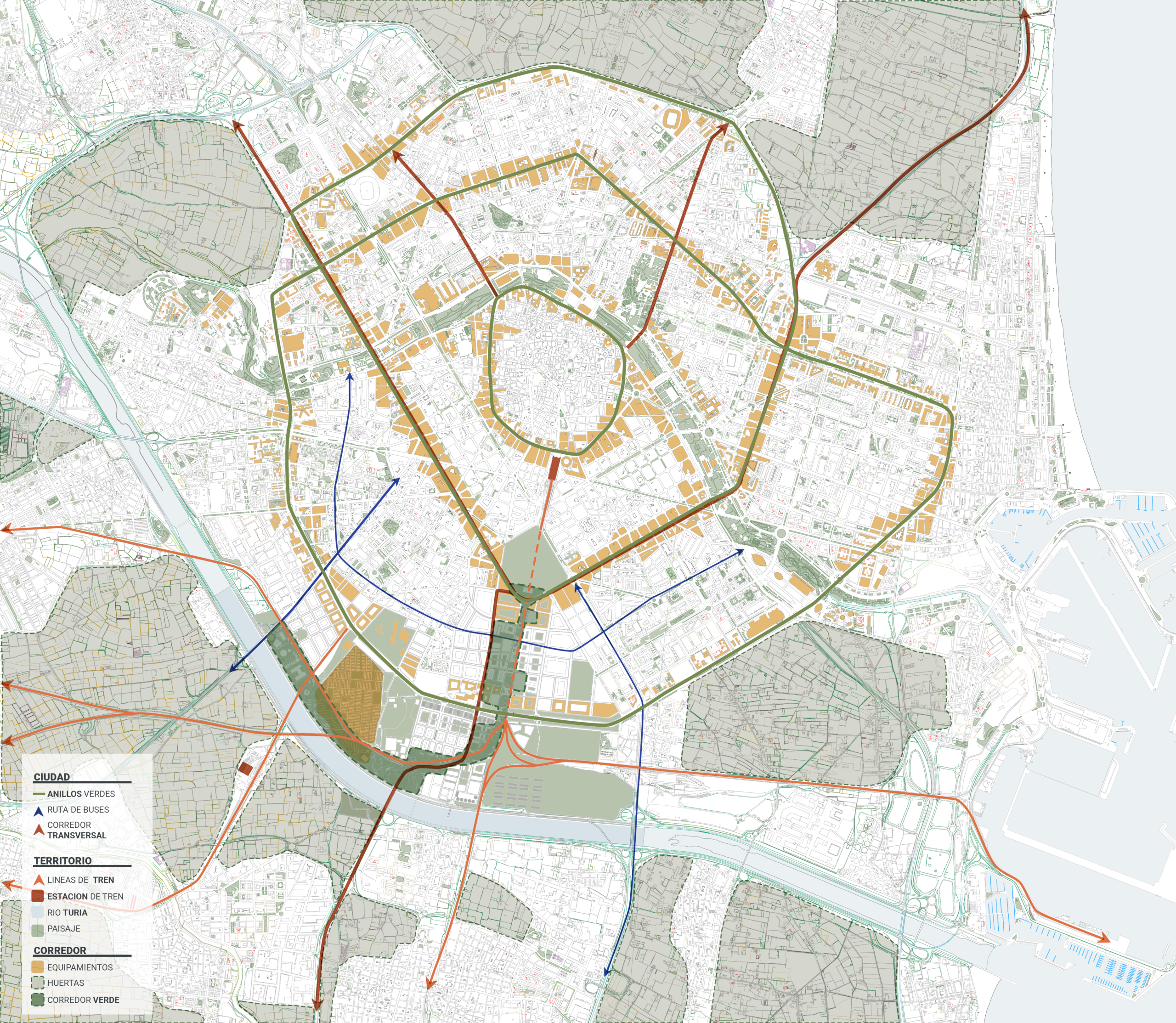 Territorial strategy map illustrating the connections created by the Valencia Green Corridor.