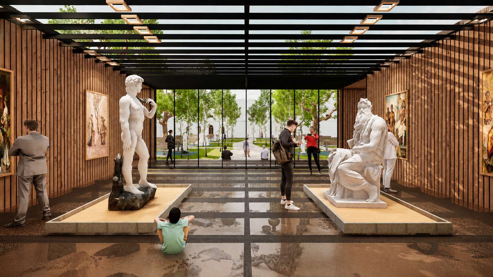 Museum gallery aligned with the ancient Roman grid, connecting archaeological collections with the surrounding landscape.